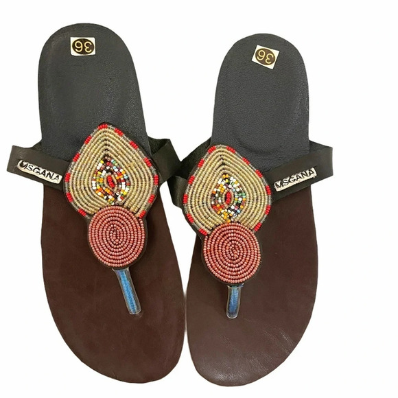 MSGANA Beaded African Thong Sandal Flip Flop - Picture 1 of 8